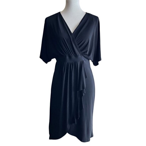 Paper Doll Surplice Ruffled Women's Large Faux Wrap Dress Black Size L - Picture 8 of 11